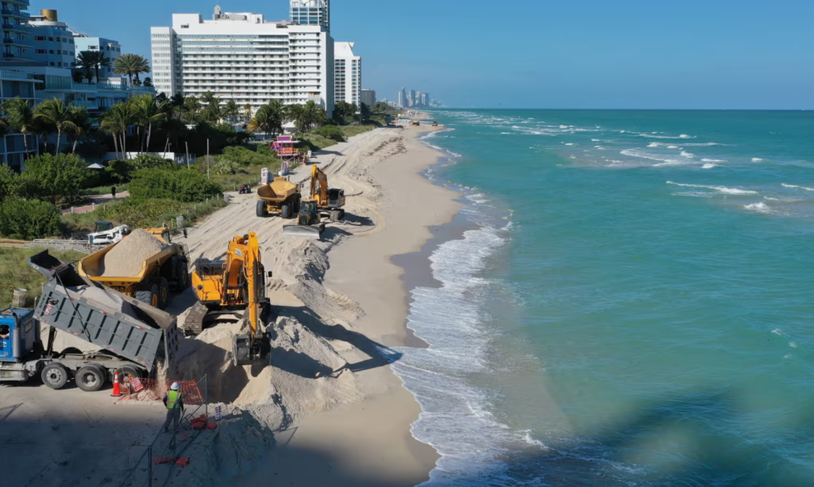 Image of Florida's eroding beaches with tractors